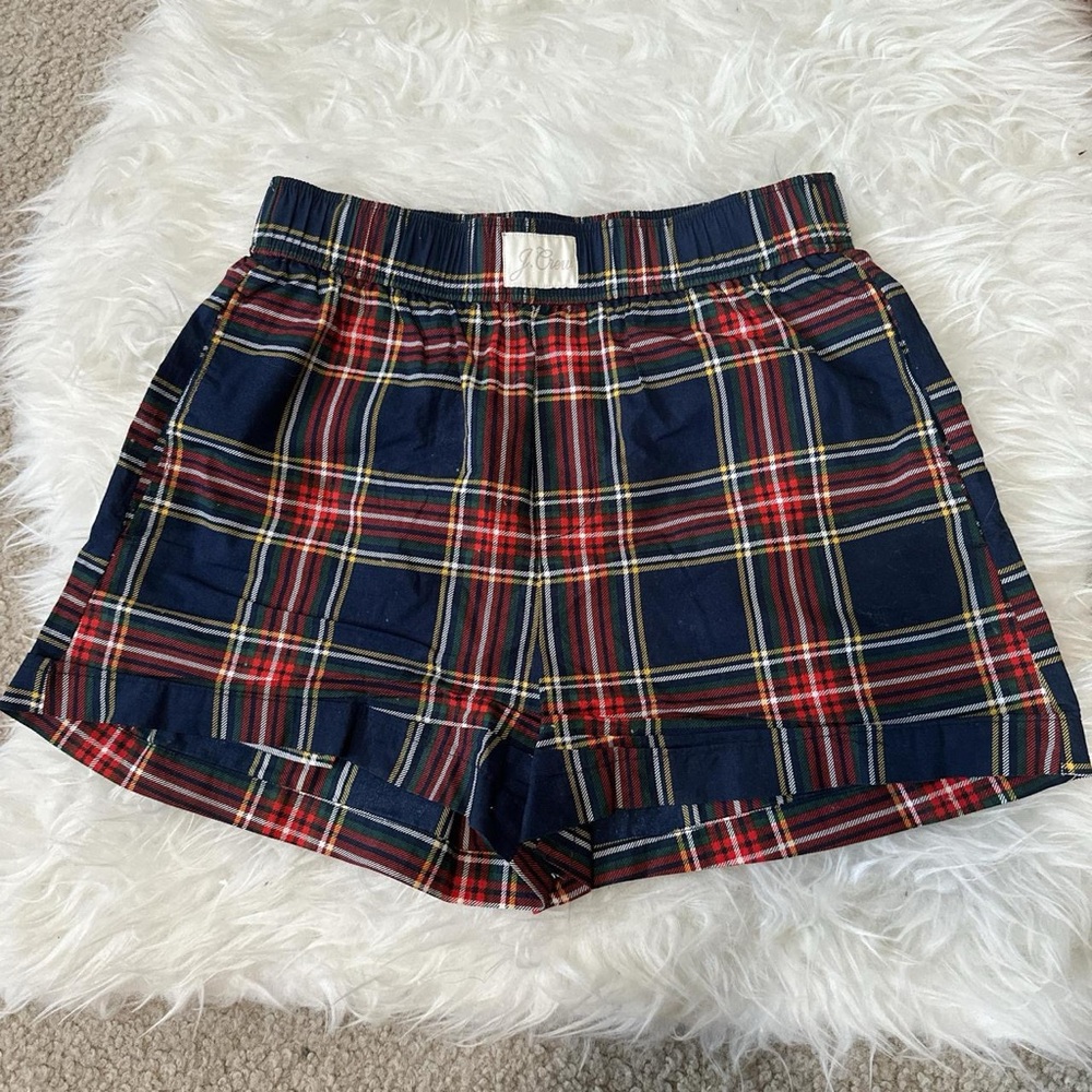 J. Crew High Waist Plaid Shorts - Red and Navy